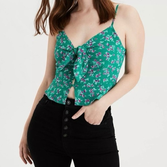 NWOT American Eagle green floral blouse cami - Picture 2 of 11